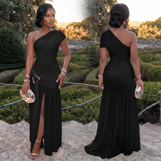 Single Shoulder High Split Out Maxi Dress