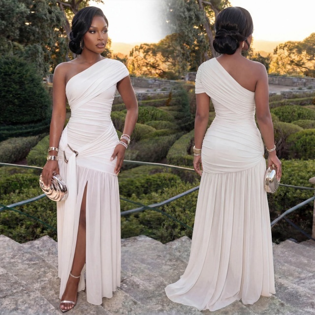 Single Shoulder High Split Out Maxi Dress