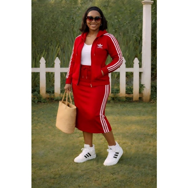 Striped Hooded Jacket Top Midi Skirt Set