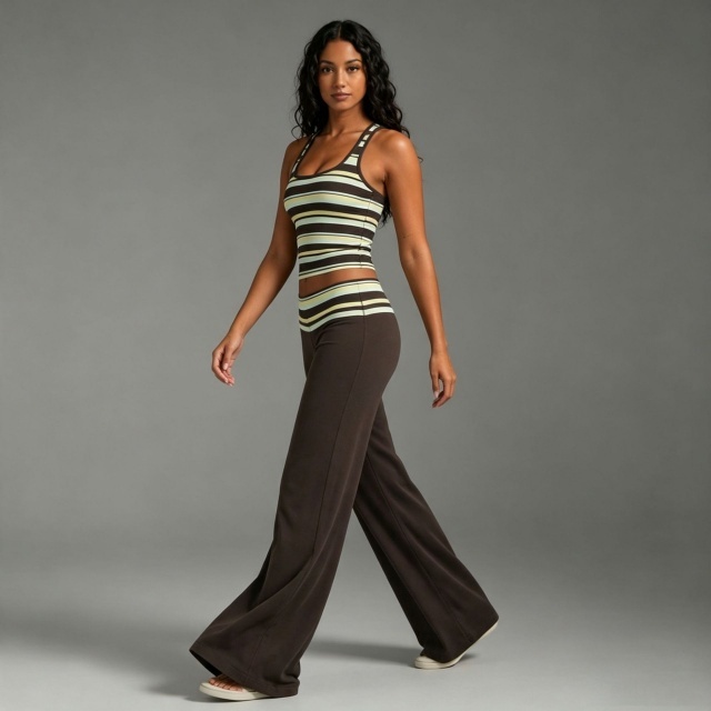 Striped U Neck Tank Top Loose Style Pant Set