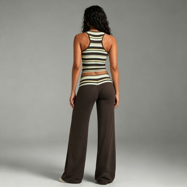 Striped U Neck Tank Top Loose Style Pant Set