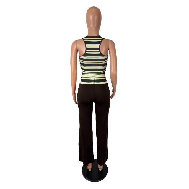Striped U Neck Tank Top Loose Style Pant Set
