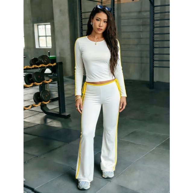 Colorblock Striped Casual Two Pieces Pant Set