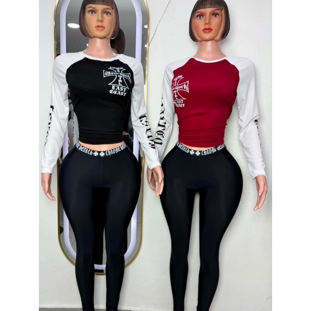 Contrast Color Letters Printed Jogging Pant Set