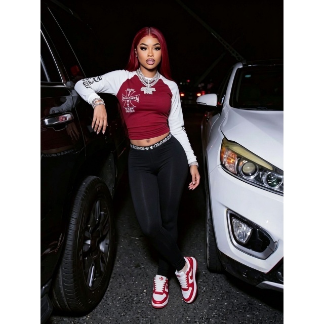 Contrast Color Letters Printed Jogging Pant Set