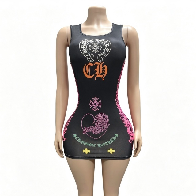 Contrast Color Printed Sleeveless Fitted Mini Dress