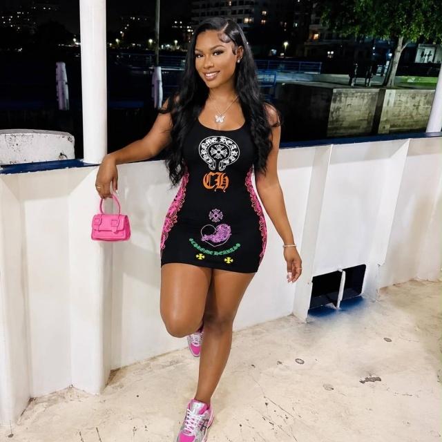 Contrast Color Printed Sleeveless Fitted Mini Dress