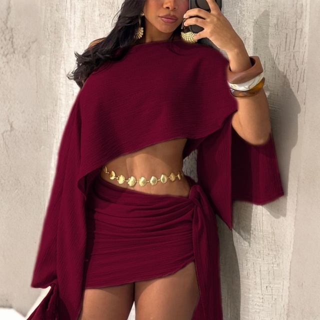 Breathable Off-shoulder Top Tie-up Skirt Set