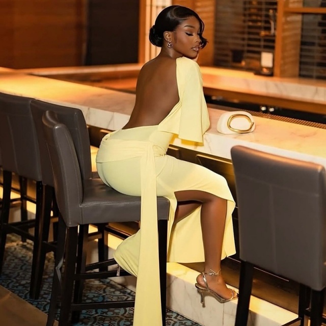 Open Back High Legs Partywear Maxi Dress