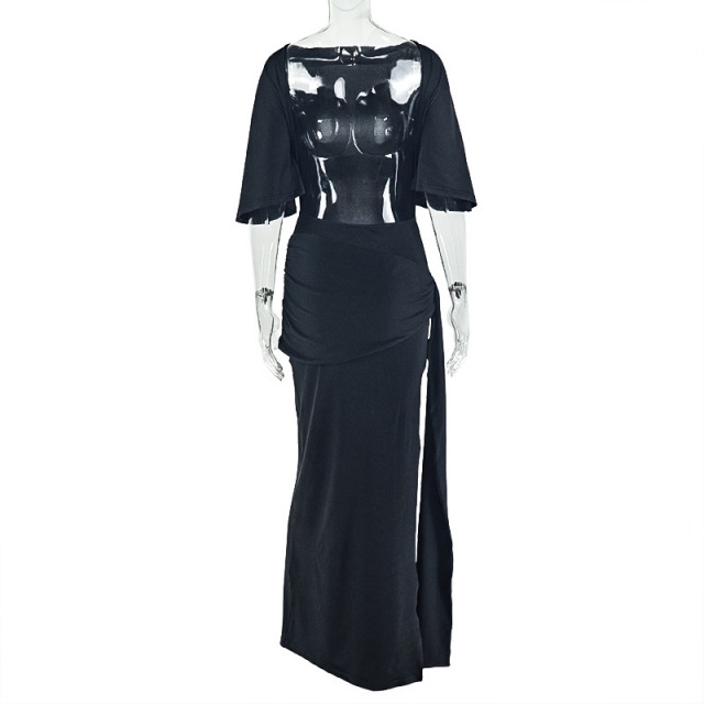 Open Back High Legs Partywear Maxi Dress