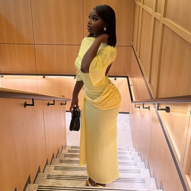 Open Back High Legs Partywear Maxi Dress