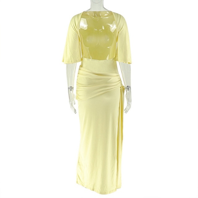 Open Back High Legs Partywear Maxi Dress