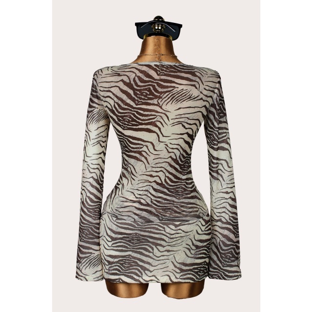 Printed Long-sleeve Top Bodycon Mini Skirt Set