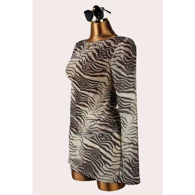 Printed Long-sleeve Top Bodycon Mini Skirt Set