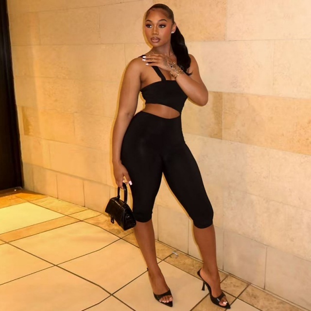 Single Shoulder Cut-out Fitted Romper