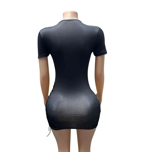 Hollow Out Laced-up Printed Slim Fit Dress
