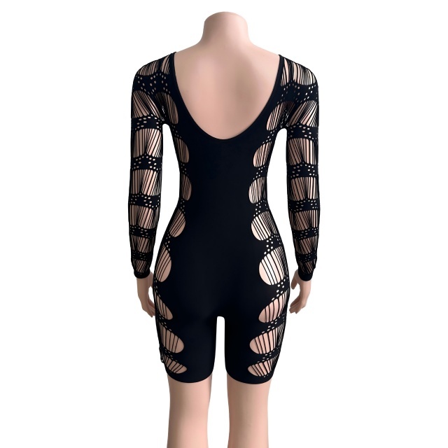 Hollow Out Long Sleeve Fitted Lingerie Romper
