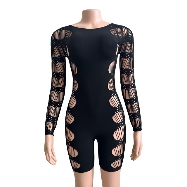 Hollow Out Long Sleeve Fitted Lingerie Romper