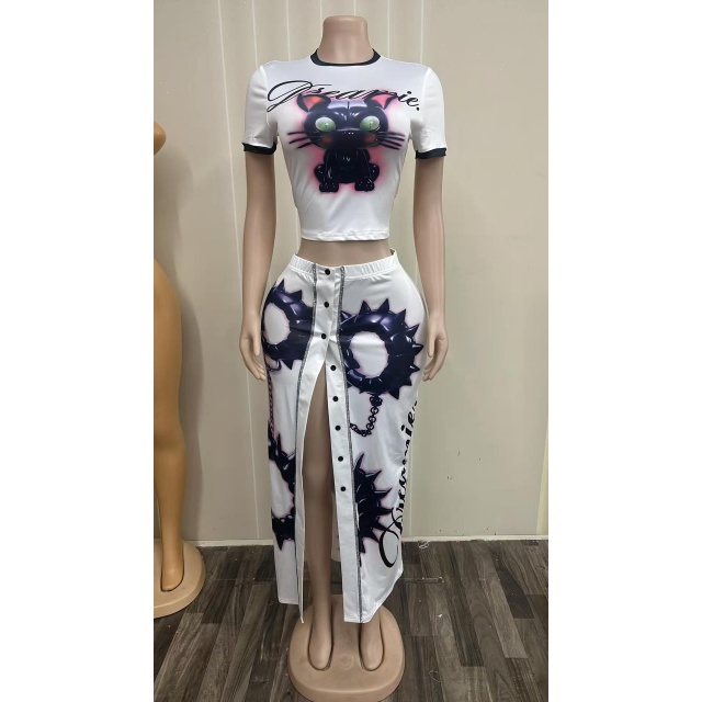 Printed High Slit Maxi Skirt Set