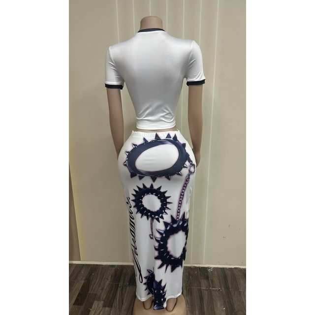 Printed High Slit Maxi Skirt Set