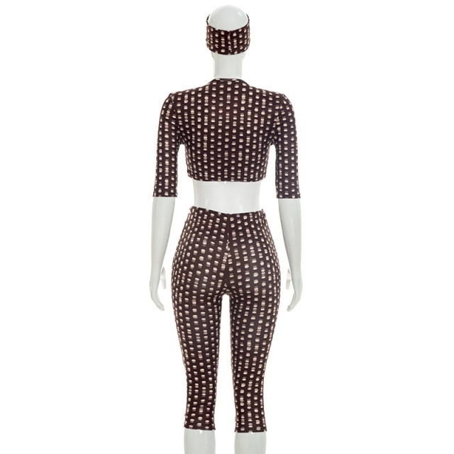 Dots Printed Cropped Top Fitted Midi Pant Set