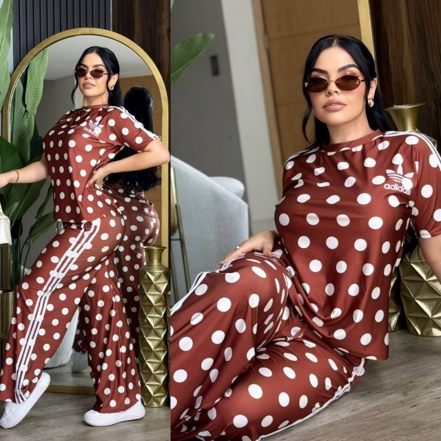 Polka Dots Fashion Short Sleeve Jogging Suit