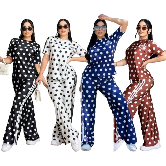 Polka Dots Fashion Short Sleeve Jogging Suit