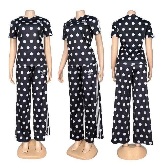 Polka Dots Fashion Short Sleeve Jogging Suit