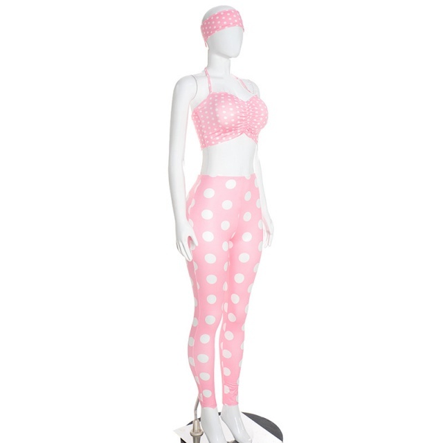 Polka Dots Halter Tank Top Slim Fit Legging Set