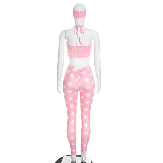 Polka Dots Halter Tank Top Slim Fit Legging Set