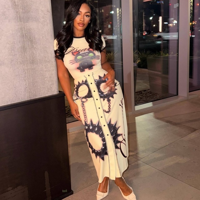 Printed Fashion Short Sleeve Maxi Dress