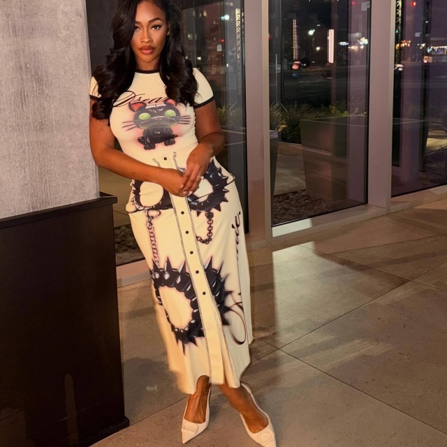 Printed Fashion Short Sleeve Maxi Dress