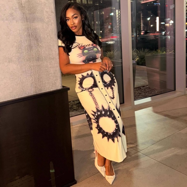 Printed Fashion Short Sleeve Maxi Dress