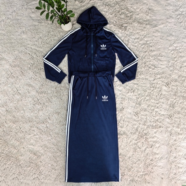Striped Hooded Jacket Top Midi Skirt Set