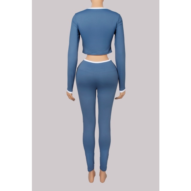 Colorblock Long Sleeve Crop Top Activewear Pant Set