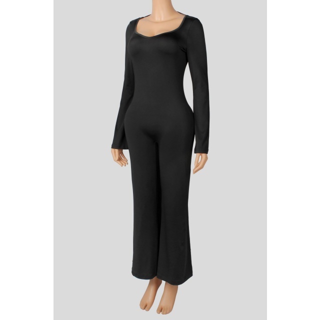 Long Sleeve U Neck Backless Fitted Jumpsuit