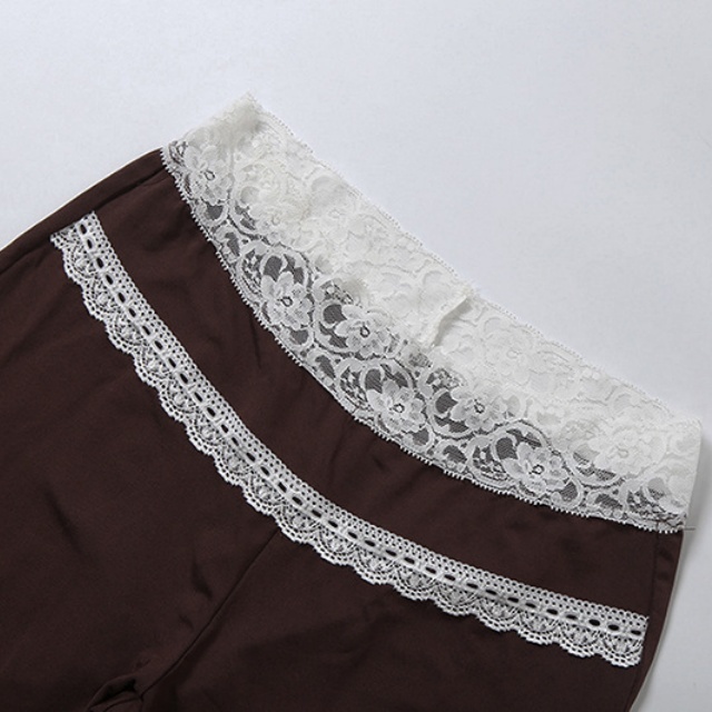White Lace Patchwork Hooded Top Knee Pant Set