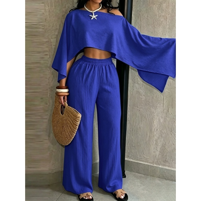 Cold Shoulder Crop Top Wide Legs Pant Set