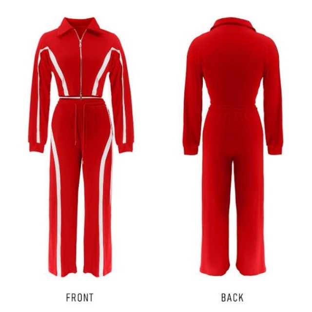 Colorblock Zip-up Top Casual Pant Set