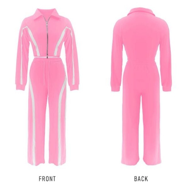 Colorblock Zip-up Top Casual Pant Set