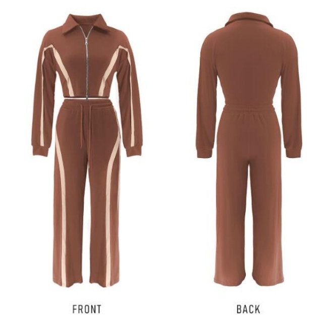 Colorblock Zip-up Top Casual Pant Set