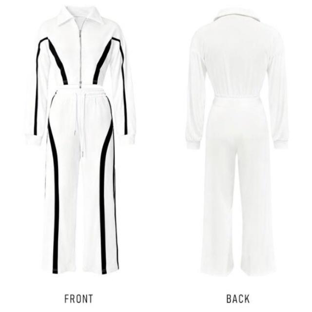 Colorblock Zip-up Top Casual Pant Set