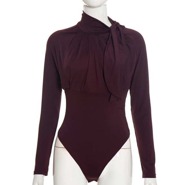 Mock-neck Long-sleeve Ruching Bodysuit