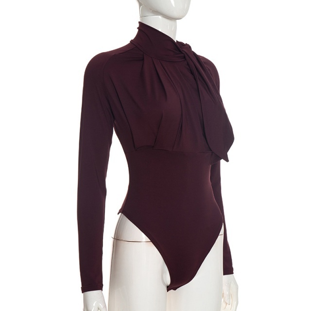 Mock-neck Long-sleeve Ruching Bodysuit