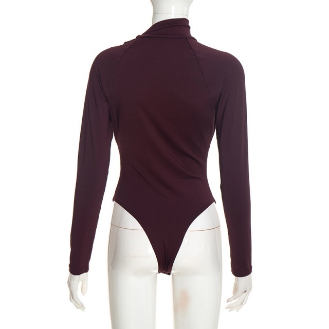 Mock-neck Long-sleeve Ruching Bodysuit