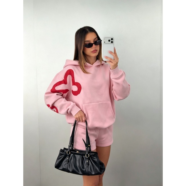 Casual Style Hooded Hoodies Top Short Set