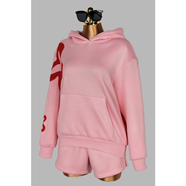 Casual Style Hooded Hoodies Top Short Set