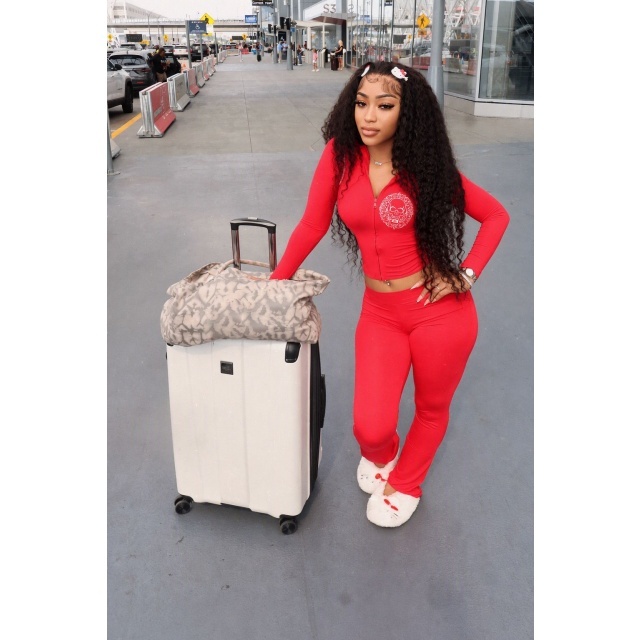 Chic Printed Hooded Top Flare Pant Set