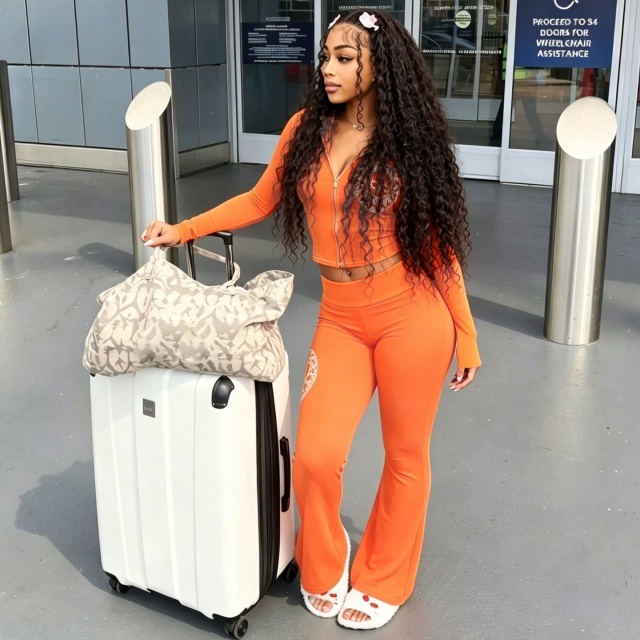 Chic Printed Hooded Top Flare Pant Set