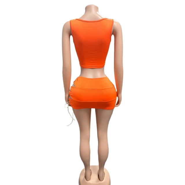Hollow Out Laced-up Tank Top Mini Skirt Set
